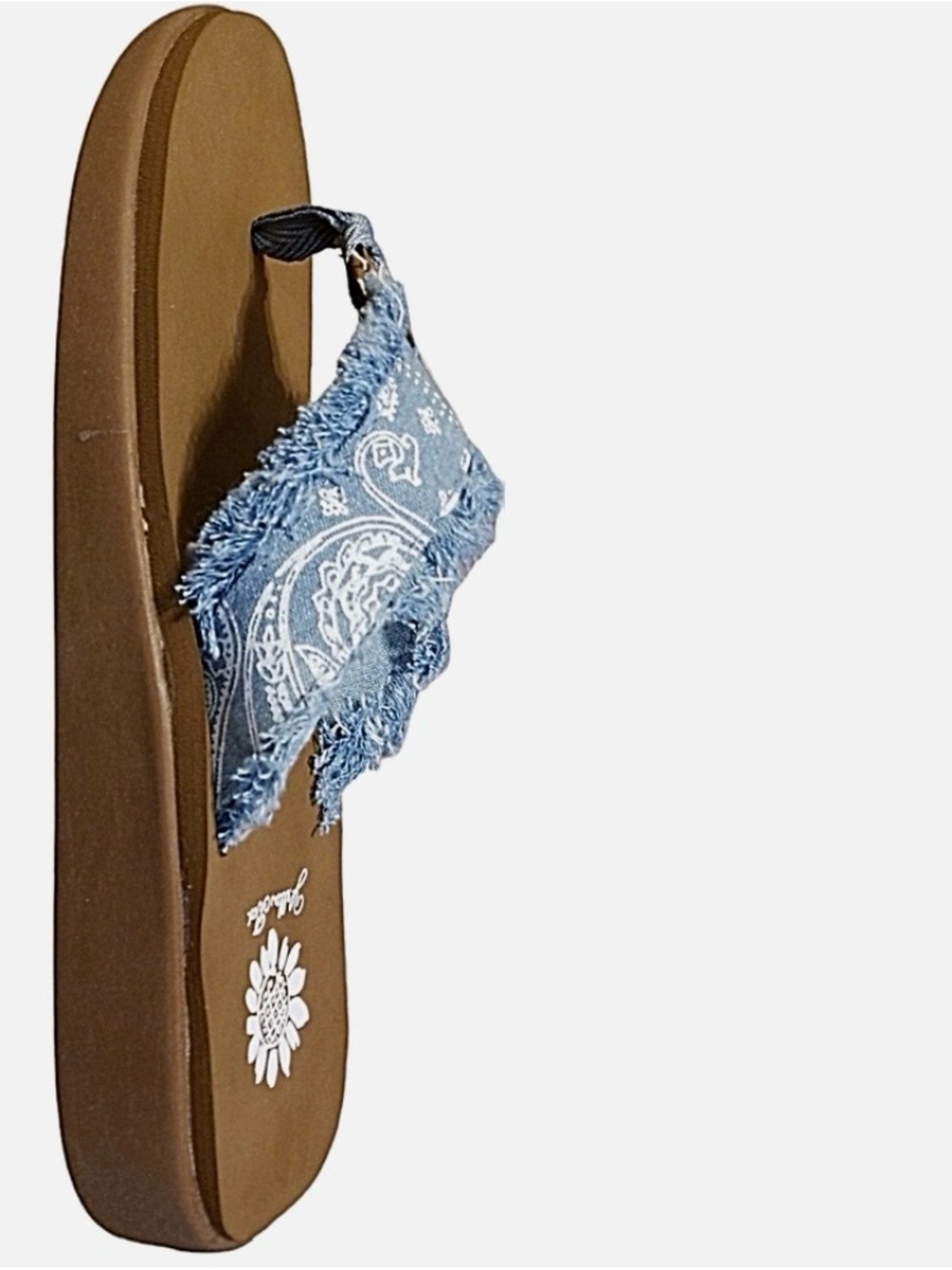 Denim Frayed Band Flip Flop Sandals - Light Blue - Picture 3 of 5